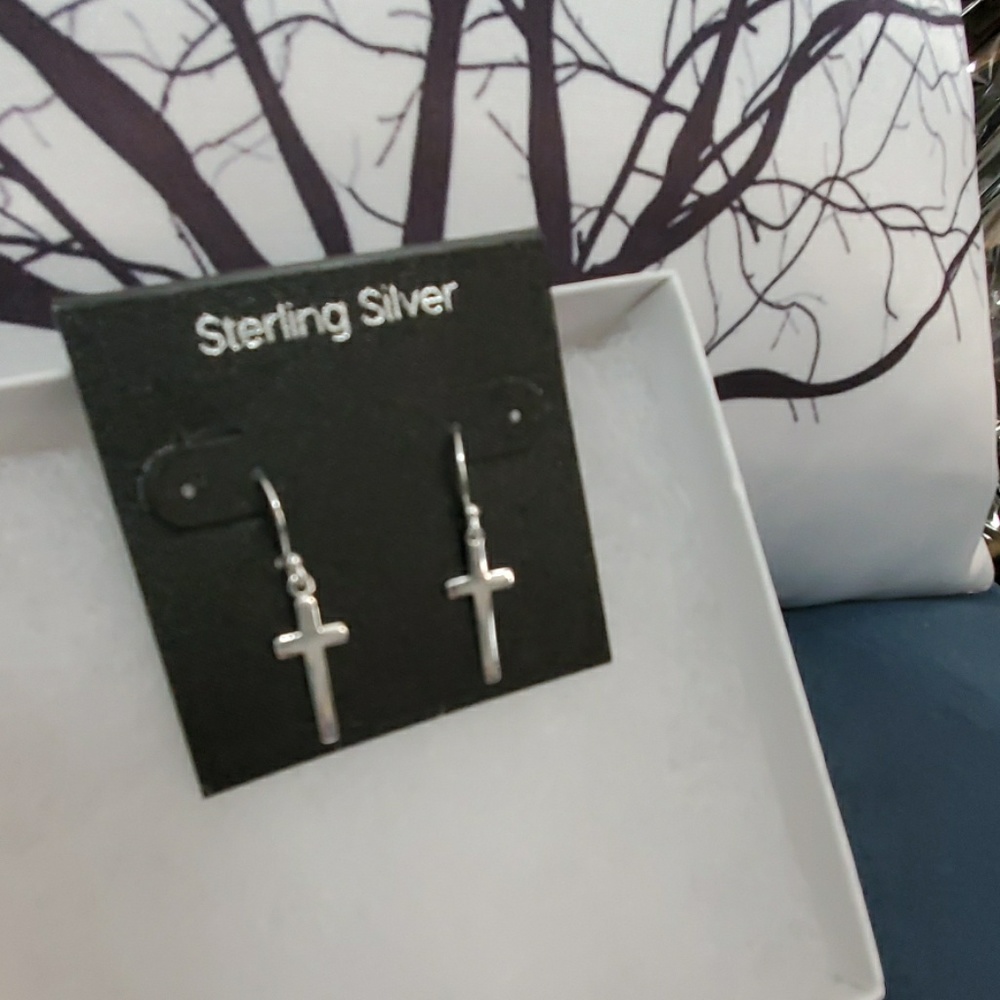 Sterling Silver cross Earrings.  Never worn. Just